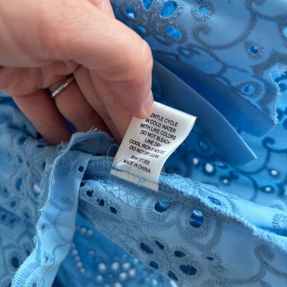 Current Air Blue Contrast Eyelit Top Sz M Academia Cable Knit Preppy - Picture 7 of 11